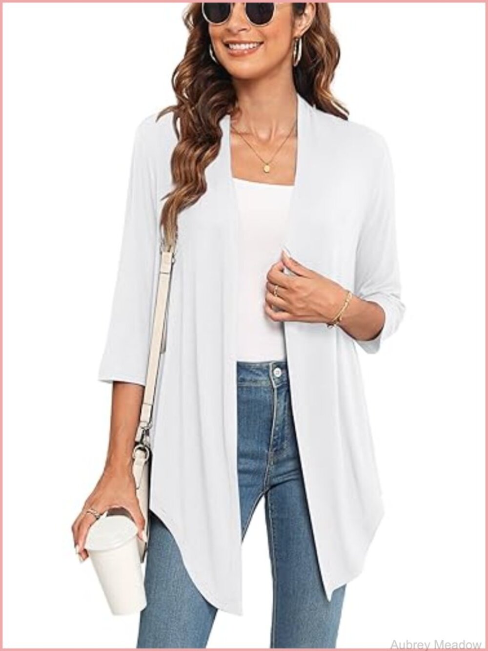 Women's Open Front Tie Cardigan 3/4 Sleeve Lightweight Rayon Spandex